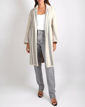 Loro Piana Cream and Grey Cashmere Coat with Leather Belt Detail Size S (UK 8)