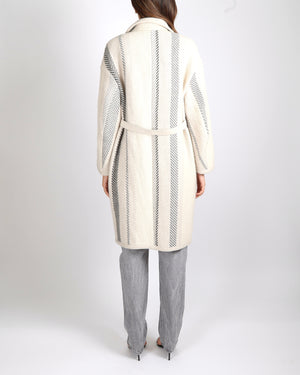 Loro Piana Cream and Grey Cashmere Coat with Leather Belt Detail Size S (UK 8)