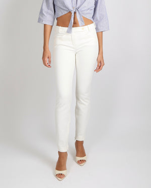 Loro Piana White Straight Leg Trousers with Ankle Zipper Details Size IT 40 (UK 8)