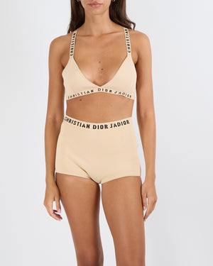 Christian Dior Beige Bralette Top and Shorts with J'adior Logo Details Set Size XS/M