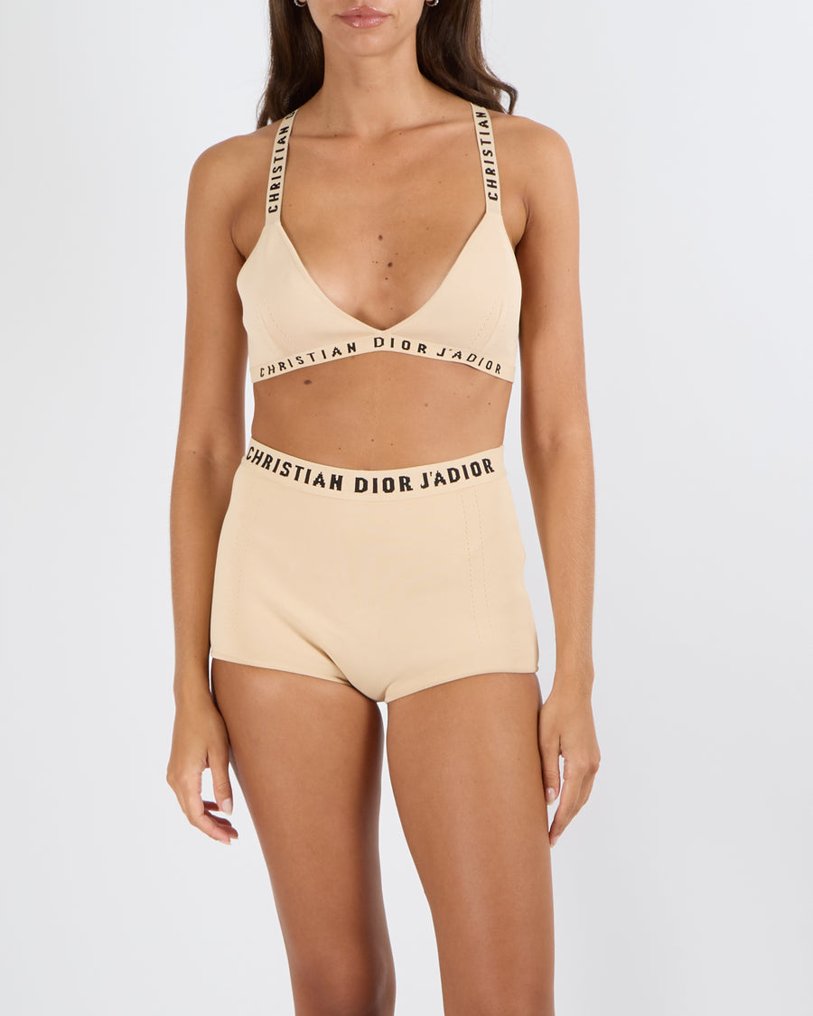 Christian Dior Beige Bralette Top and Shorts with J'adior Logo Details Set Size XS/M