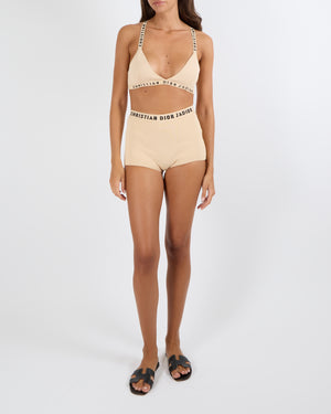 Christian Dior Beige Bralette Top and Shorts with J'adior Logo Details Set Size XS/M