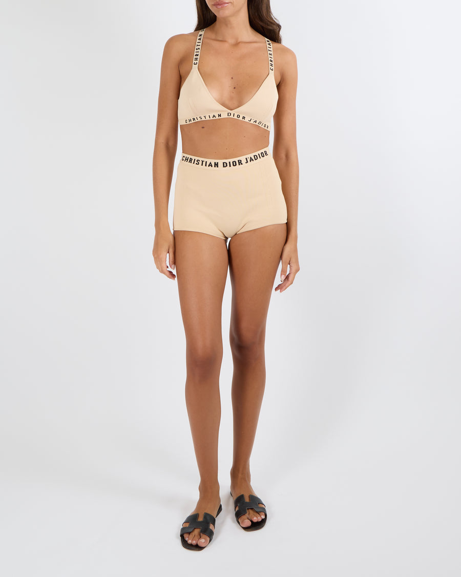 Christian Dior Beige Bralette Top and Shorts with J'adior Logo Details Set Size XS/M