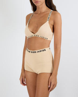 Christian Dior Beige Bralette Top and Shorts with J'adior Logo Details Set Size XS/M