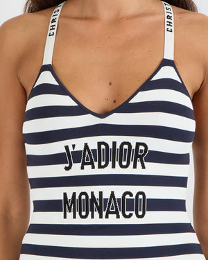 Christian Dior Navy and White Striped J'Adior Monaco Bodysuit Size S (UK 8)