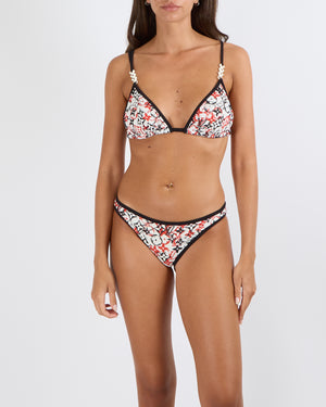 Louis Vuitton White Two-Piece Bikini Set with Black and Red Monogram Prints and Black Trims Size FR 38 (UK 10)