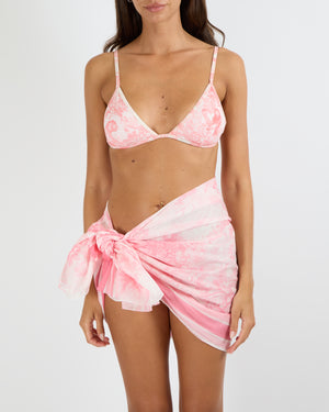 Christian Dior Pink Toile De Jouy Printed Double-Layered Beach Pareo with Logo Print One Size