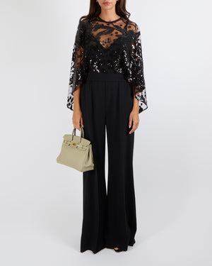 Elie Saab Black Jumpsuit with Sequin Embroidered Cape Detail Size FR 38 (UK 10) RRP £5,900