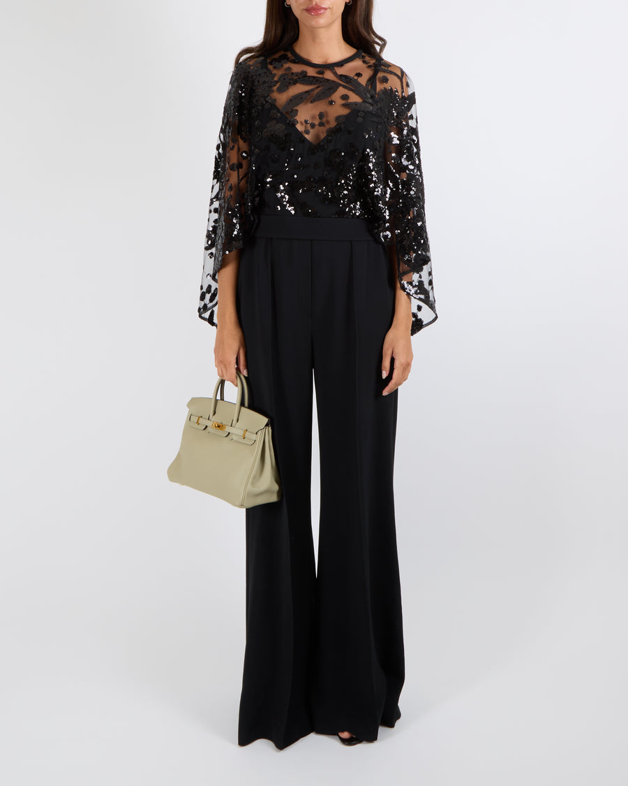Elie Saab Black Jumpsuit with Sequin Embroidered Cape Detail Size FR 38 (UK 10) RRP £5,900