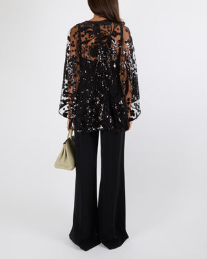 Elie Saab Black Jumpsuit with Sequin Embroidered Cape Detail Size FR 38 (UK 10) RRP £5,900