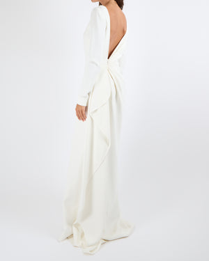 elie saab white dress Elie Saab White Draped Cady Gown Dress with Backless Detail Size FR 40 – Sellier