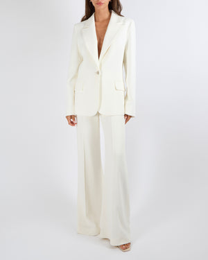 Elie Saab Resort 2025 White Jacket and Trousers Suit Set with Textured Buttons Size FR 38 (UK 10) RRP £2,600