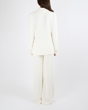 Elie Saab Resort 2025 White Jacket and Trousers Suit Set with Textured Buttons Size FR 38 (UK 10) RRP £2,600