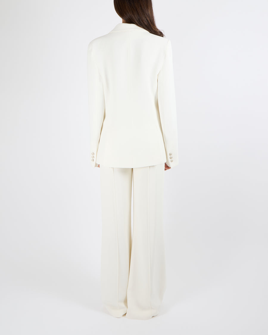 Elie Saab Resort 2025 White Jacket and Trousers Suit Set with Textured Buttons Size FR 38 (UK 10) RRP £2,600
