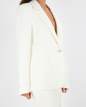 Elie Saab Resort 2025 White Jacket and Trousers Suit Set with Textured Buttons Size FR 38 (UK 10) RRP £2,600