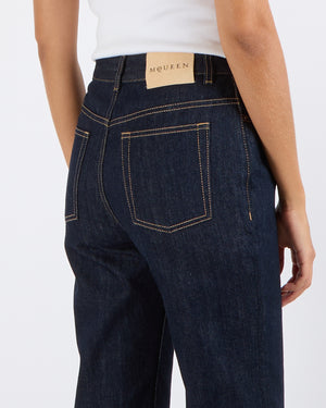 Alexander Mcqueen Indigo Blue Denim Straight-Leg Jeans with Back Logo Detail Size FR 38 (UK 10) RRP £700