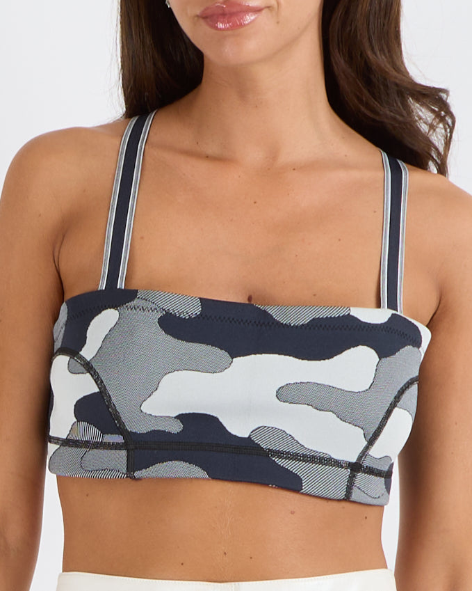 Christian Dior Navy and Grey Logo Bralette Top with Black Logo Zipper Detail Size FR 38 (UK 10)