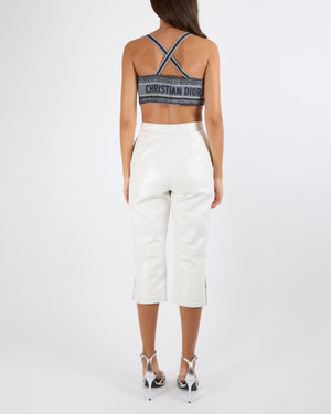 Christian Dior Navy and Grey Logo Bralette Top with Black Logo Zipper Detail Size FR 38 (UK 10)