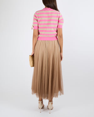 Fendi Pink and Beige Striped Short-Sleeved Top with Embroidered Details and Bows Size IT 42 (UK 10) RRP £780