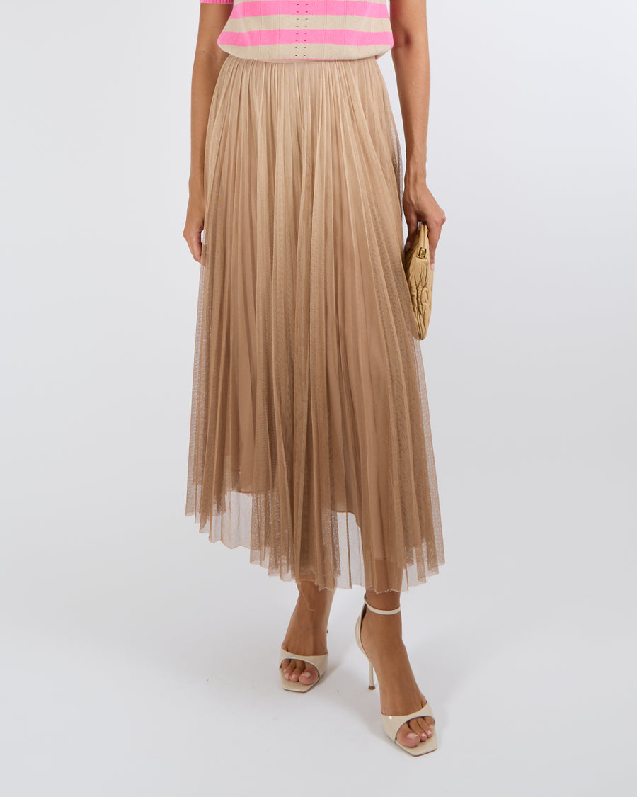 Christian Dior Beige Silk Tulle Pleated Maxi Skirt Size FR 36 (UK 8) RRP £2,900