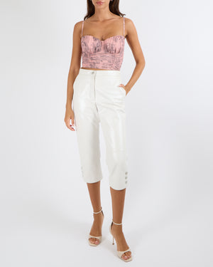 Chanel White Lambskin Leather Cropped Trousers with Silver CC Logo Buttons Size FR 36 (UK 8)