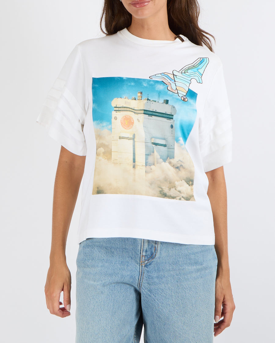 Louis Vuitton White Short-Sleeved T-Shirt with City Guide Print and LV Logo Detail with Textured Plain Print Size XS (UK 6)