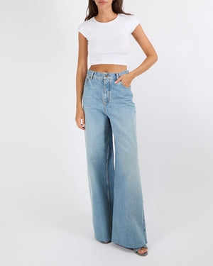 Chloé Light Blue Denim High-Waisted Wide Leg Jeans with Back Logo Size FR 38 (UK 10) RRP £850