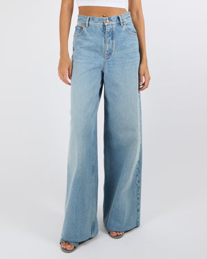 Chloé Light Blue Denim High-Waisted Wide Leg Jeans with Back Logo Size FR 38 (UK 10) RRP £850
