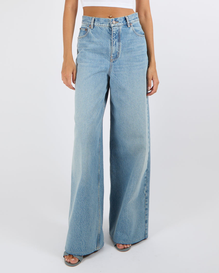 Chloé Light Blue Denim High-Waisted Wide Leg Jeans with Back Logo Size FR 38 (UK 10) RRP £850