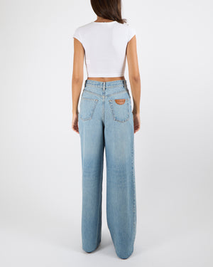 Chloé Light Blue Denim High-Waisted Wide Leg Jeans with Back Logo Size FR 38 (UK 10) RRP £850