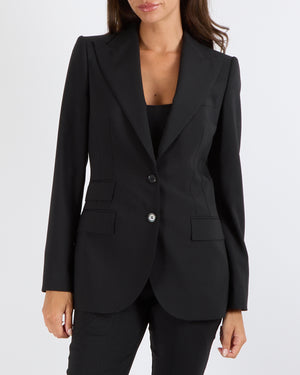 Dolce & Gabbana Black Wool Blazer Jacket with Double Pocket Detail Size IT 40 (UK 8)