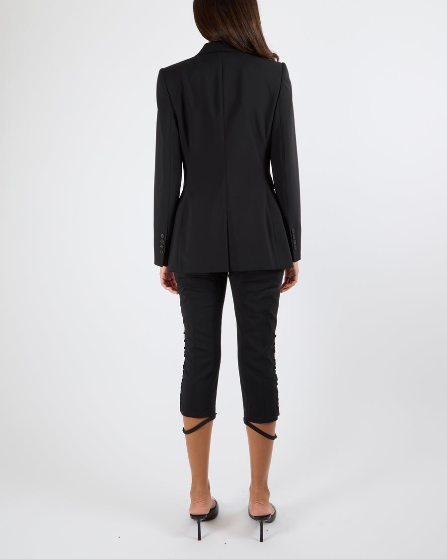 Dolce & Gabbana Black Wool Blazer Jacket with Double Pocket Detail Size IT 40 (UK 8)