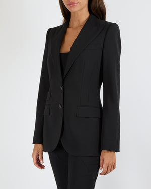Dolce & Gabbana Black Wool Blazer Jacket with Double Pocket Detail Size IT 40 (UK 8)