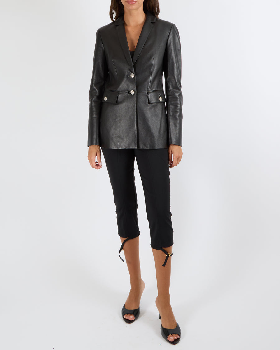 Versace Black Leather Blazer Jacket with Silver Medusa Buttons Size IT 40 (UK 8) RRP £4,200
