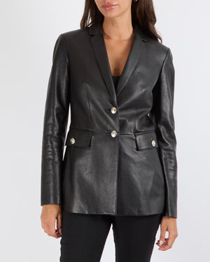 Versace Black Leather Blazer Jacket with Silver Medusa Buttons Size IT 40 (UK 8) RRP £4,200