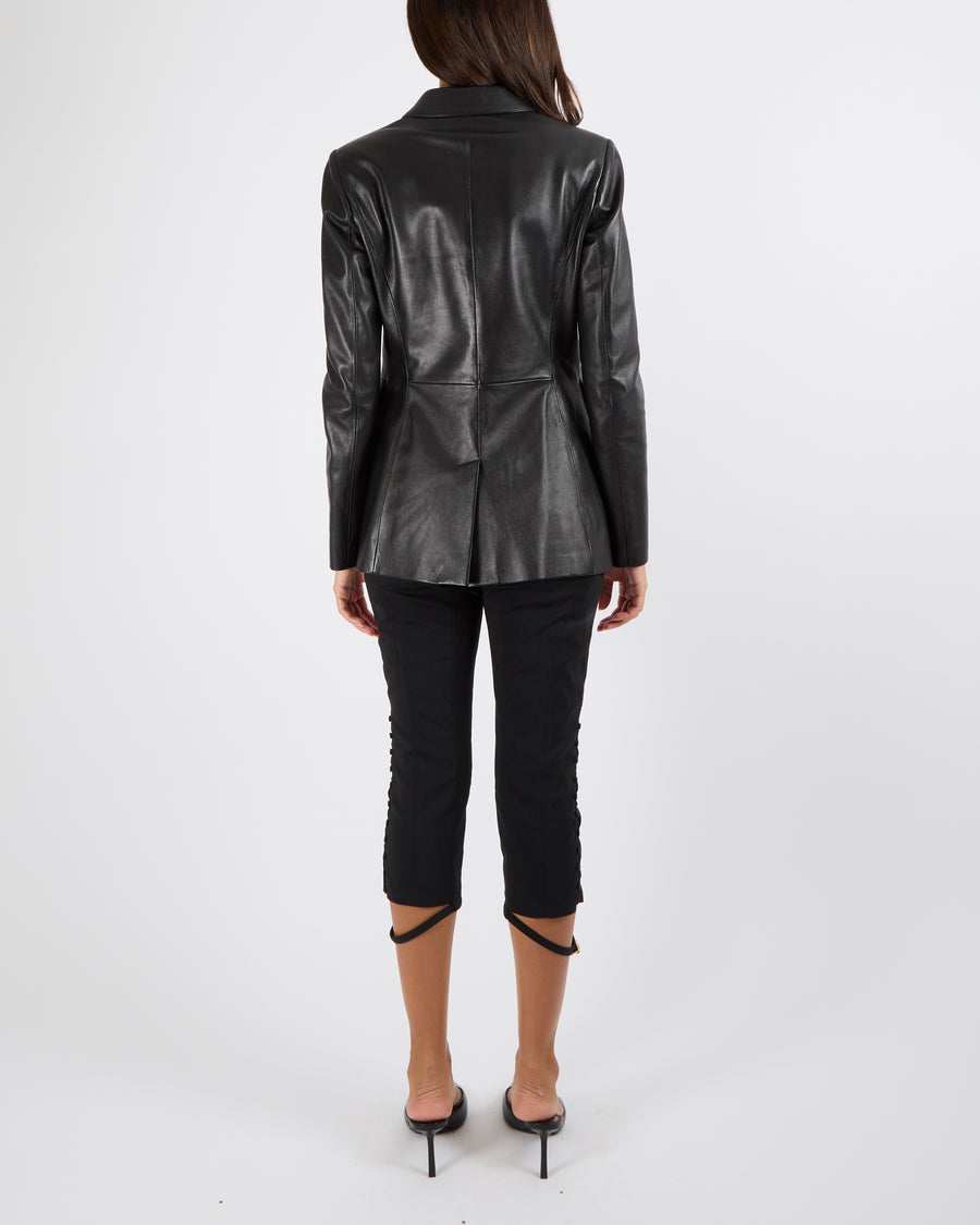 Versace Black Leather Blazer Jacket with Silver Medusa Buttons Size IT 40 (UK 8) RRP £4,200