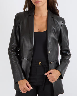 Versace Black Leather Blazer Jacket with Silver Medusa Buttons Size IT 40 (UK 8) RRP £4,200