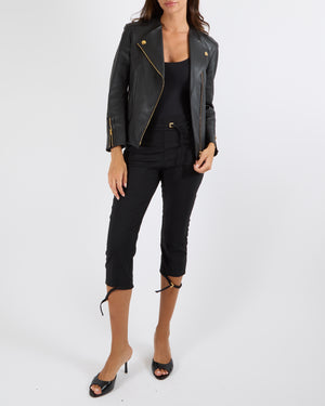 Louis Vuitton Black Lambskin Leather Jacket with Gold Logo Zippers Size FR 38 (UK 10)