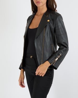 Louis Vuitton Black Lambskin Leather Jacket with Gold Logo Zippers Size FR 38 (UK 10)