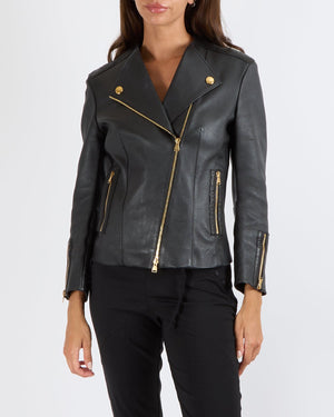 Louis Vuitton Black Lambskin Leather Jacket with Gold Logo Zippers Size FR 38 (UK 10)