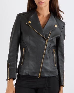 Louis Vuitton Black Lambskin Leather Jacket with Gold Logo Zippers Size FR 38 (UK 10)