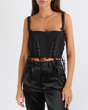 Christian Dior Black Corset Crop Top with Lace Up Details and Silver Loops Size FR 38 (UK 10)