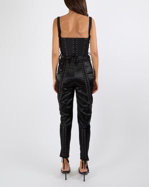 Christian Dior Black Corset Crop Top with Lace Up Details and Silver Loops Size FR 38 (UK 10)
