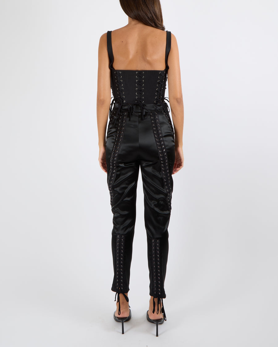 Christian Dior Black Corset Crop Top with Lace Up Details and Silver Loops Size FR 38 (UK 10)