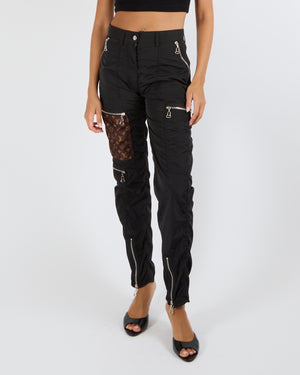 Louis Vuitton Fall 2020 Black Cargo Trousers with Brown Monogram Logo Patches and Silver Zippers Size FR 34 (UK 6)