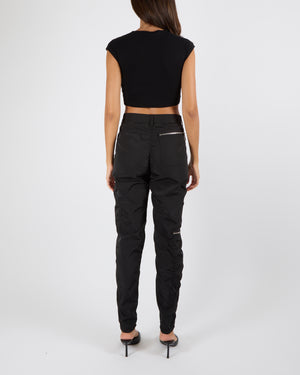 Louis Vuitton Fall 2020 Black Cargo Trousers with Brown Monogram Logo Patches and Silver Zippers Size FR 34 (UK 6)