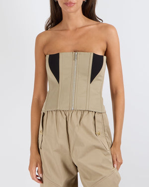 Dion Lee Beige Strapless Corset Top with Black Ribbed Patch Inserts with Silver Zipper Details Size AUS 10 (UK 10)