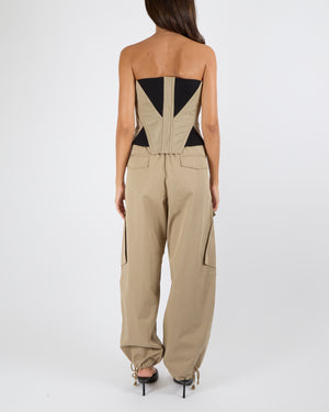 Dion Lee Beige Strapless Corset Top with Black Ribbed Patch Inserts with Silver Zipper Details Size AUS 10 (UK 10)