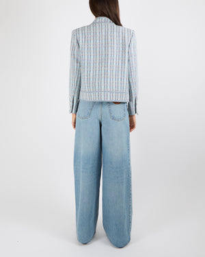 Chanel Cruise 2020 Blue and Multi-Colour Tweed Jacket with White and Silver Textured CC Logo Buttons Size FR 38 (UK 10) RRP £7,330