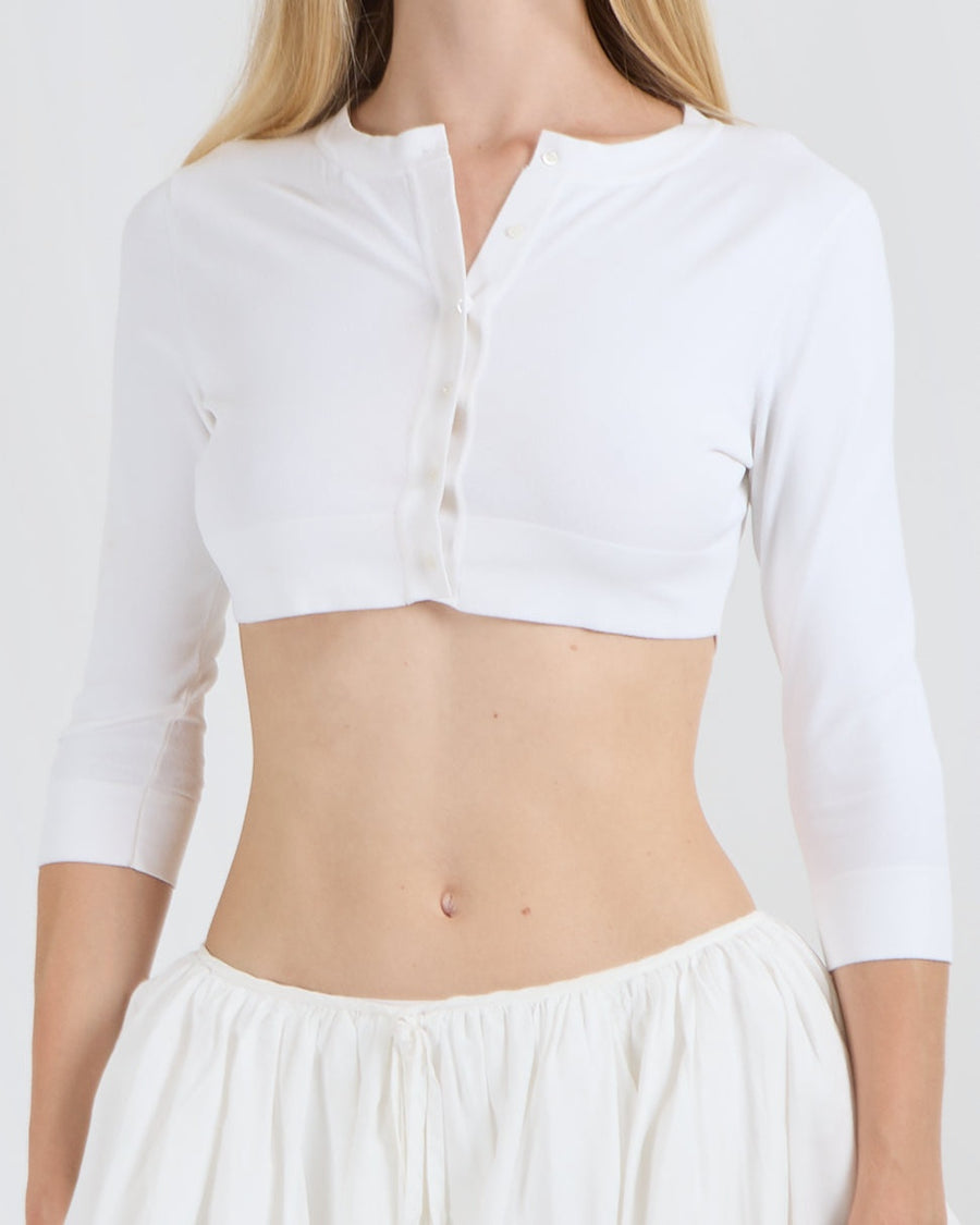 Alaïa White Mid-Sleeved Cropped Cardigan with Buttons Size FR 38 (UK 10)